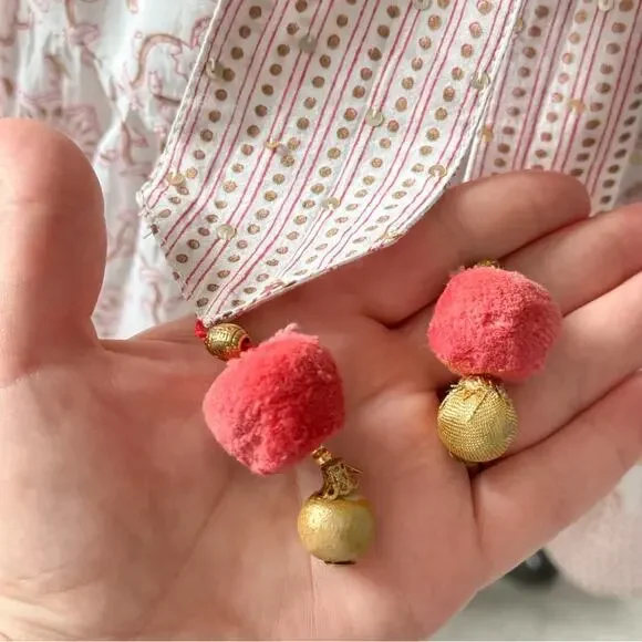 Bell by Alicia Bell Lucy Pink Gold Motif White Puff Sleeves Wrap Mini Dress XS - Picture 9 of 16